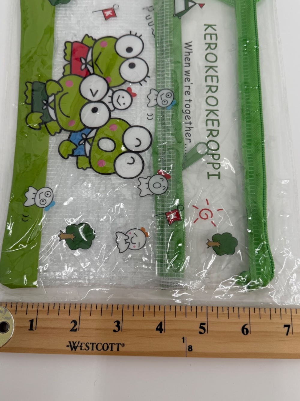 KeroKeroppi PVC Mesh Pouch NEW Bag Zipper Medium Green Clear - Picture 8 of 9